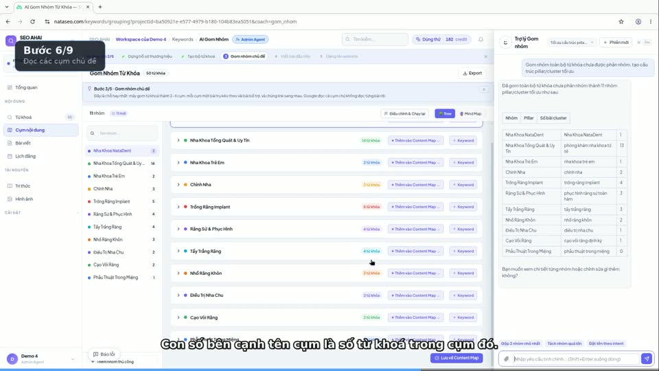 Màn hình trong video: Gom từ khoá thành cụm chủ đề