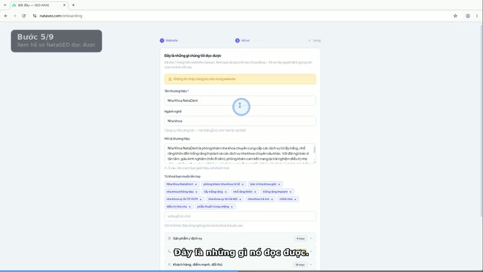 Màn hình trong video: Khai báo website & hồ sơ thương hiệu
