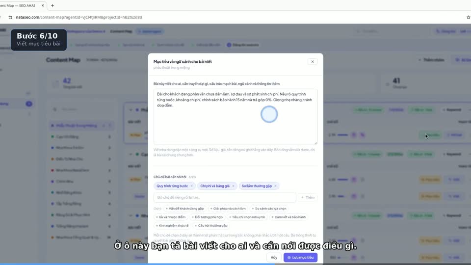 Màn hình trong video: Đặt mục tiêu và cho AI viết bài